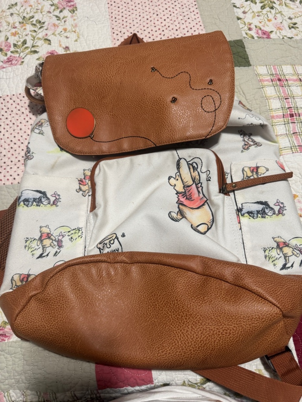 Brown Winnie the Pooh Print Backpack